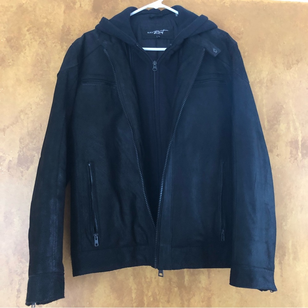 Men’s Hooded Black Leather Jacket size S